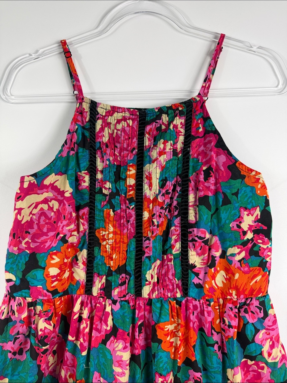 Chelsea & Violet Floral Tiered Midi Dress S Pink Teal Boho Sundress - Picture 3 of 9